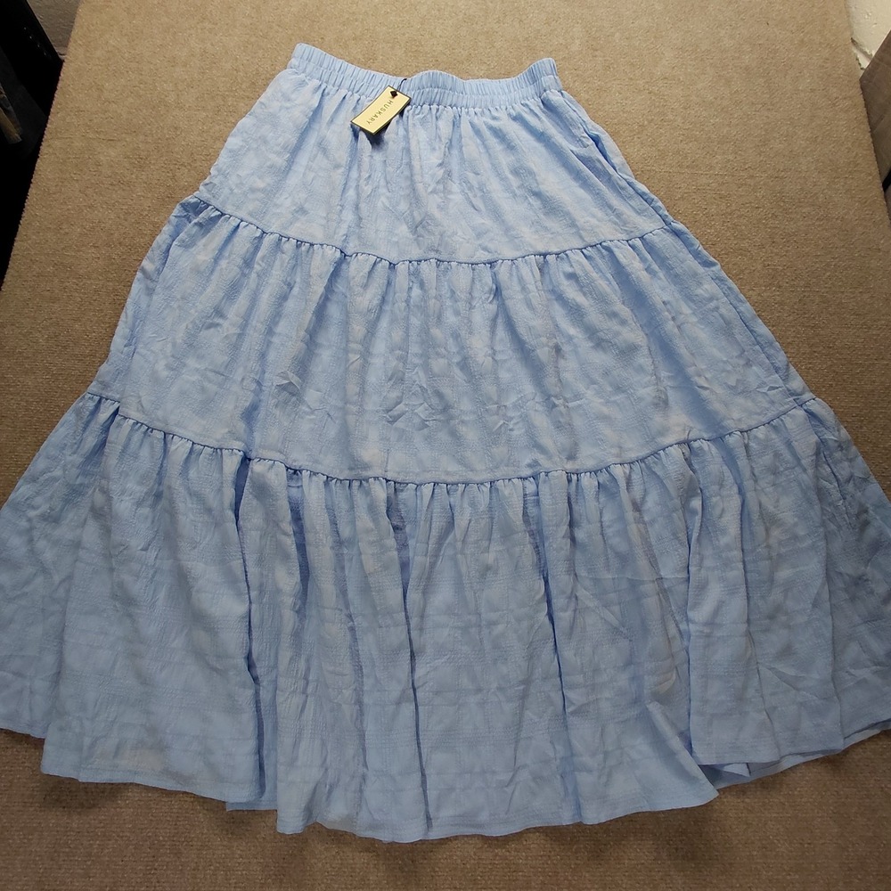 Huskary Womens XXL Long Midi Blue Flowy Skirt Coastal Cottagecore